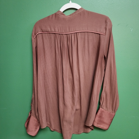 Free People Brown Pleated Boho Tunic Blouse Long Sleeve Size Large - Picture 2 of 3